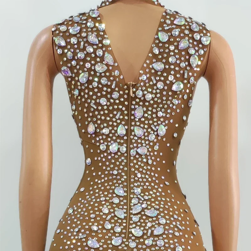 Full Rhinestones Bodysuit Sexy Gogo Dance Costumes Women Party Jazz Clothing Bar Nightclub Dj Ds Party Prom Outfit XS7107