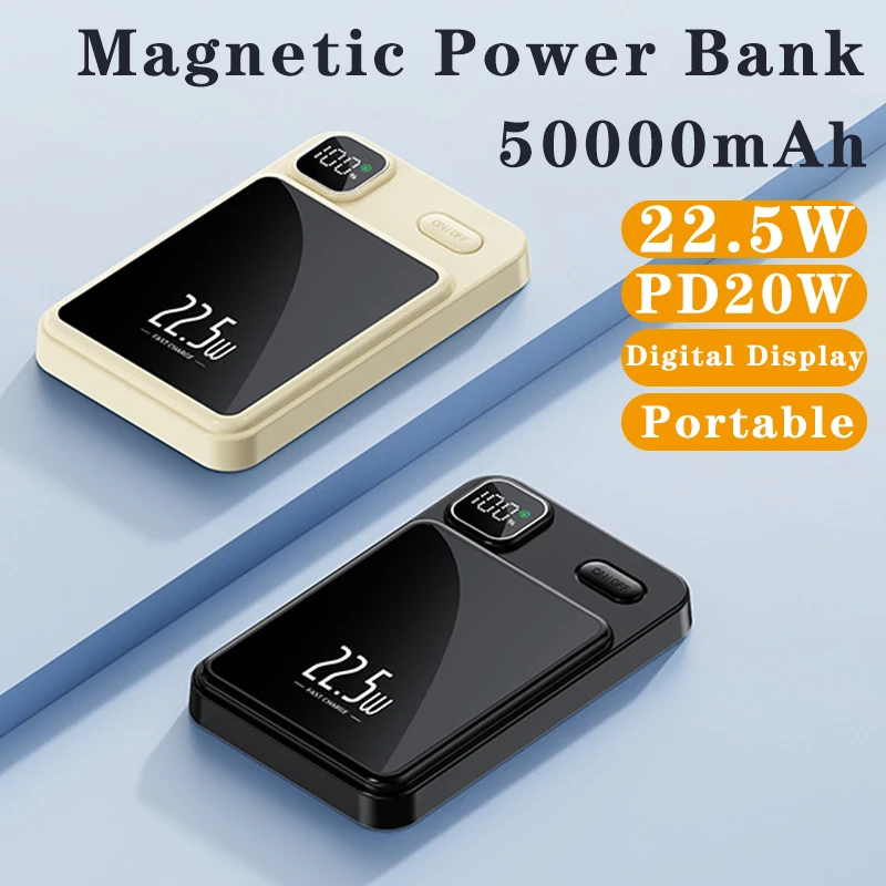 22.5W Wireless Magnetic Power Bank 50000mAh Fast Charging Portable Charger Powerbank for IPhone Auxiliary Spare External Battery