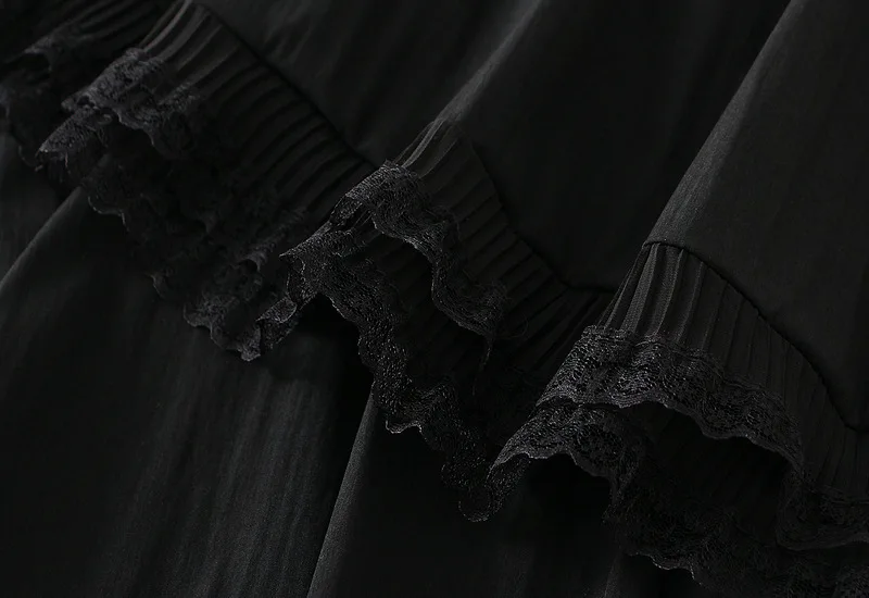 여성 레이스 패치워크 하이웨이스트 러플 화이트 블랙 롱 스커트 여성 패션 캐주얼 하이웨이스트 스커트