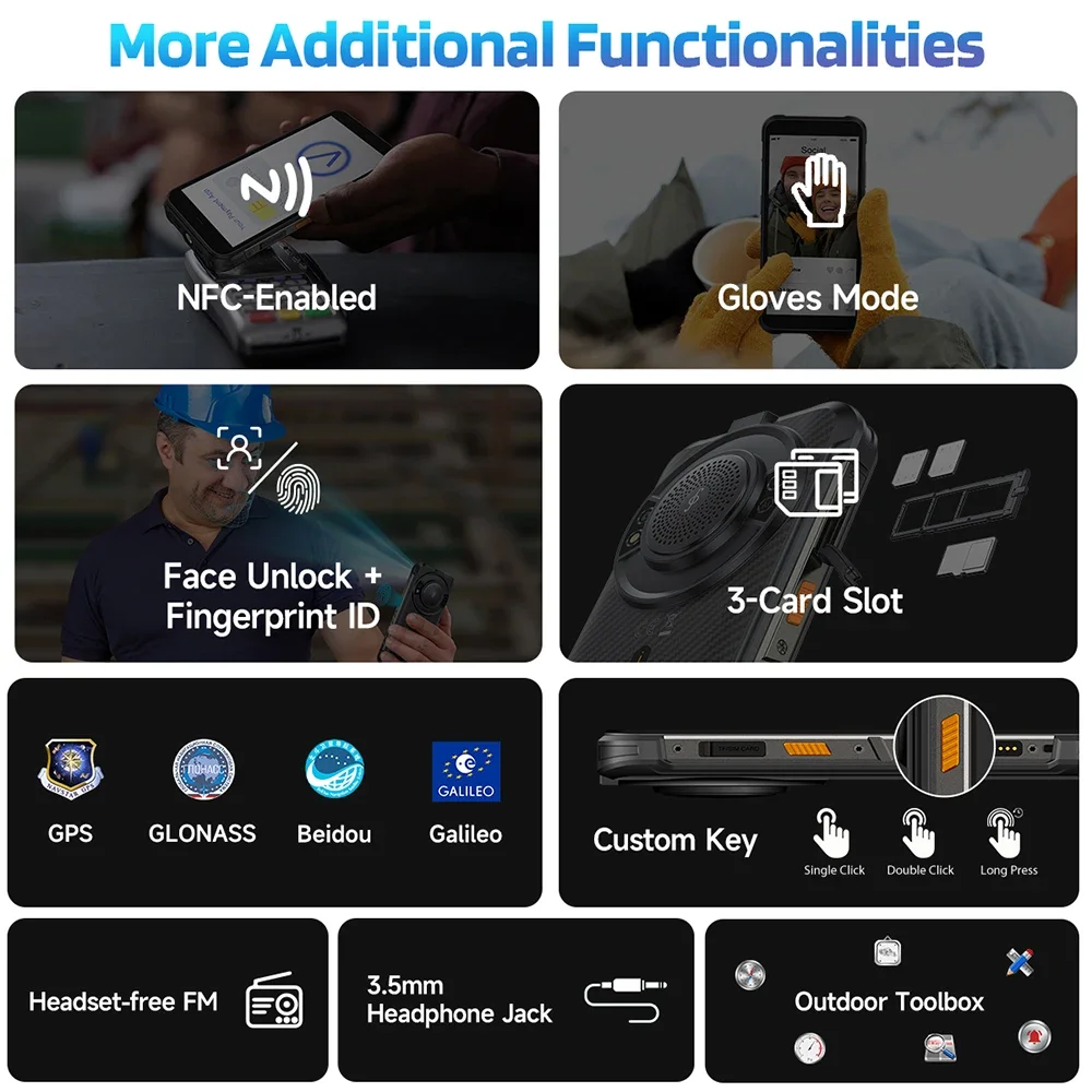 Ulefone RugKing 4G هاتف ذكي متين أندرويد 15 مقاوم للماء 5.99 بوصة 8 + 256 جيجابايت هاتف محمول 9600 مللي أمبير 50 ميجابكسل كاميرا رئيسية هاتف محمول NFC