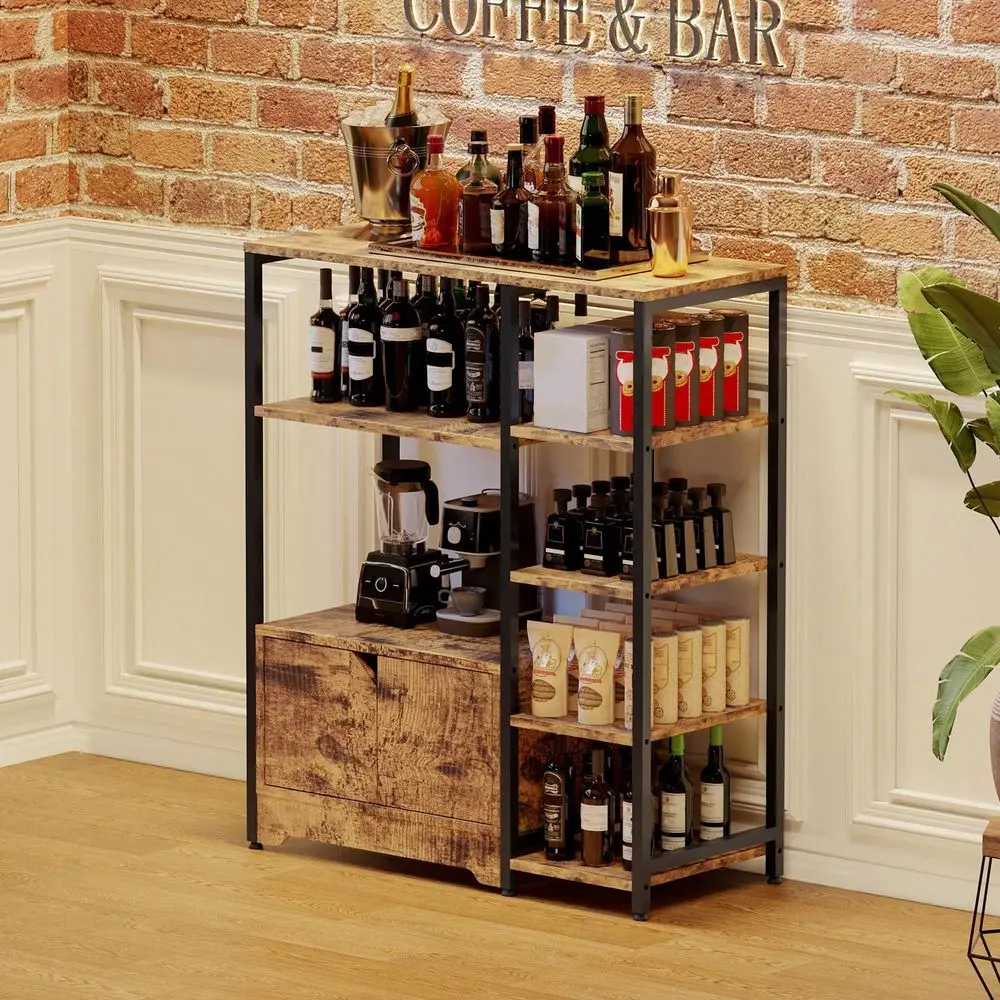 

Bakers Rack With Storage Cabinets, Farmhouse Coffee Bar Cabinet, Kitchen Microwave Stand With Storage Shelf For Dining Room, Li