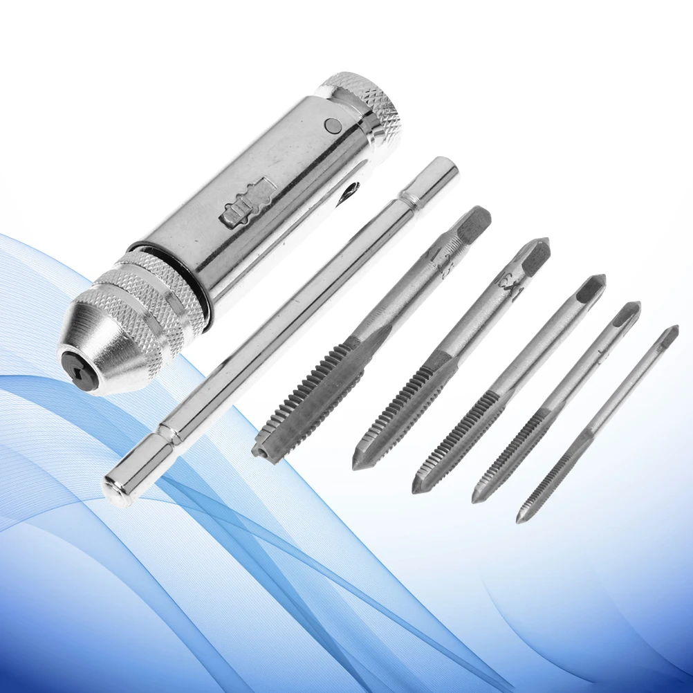 

5pc T-Handle Tap Wrench 3.4Inch With 1.8 2.1 2.3 2.4 4 Inch Screw Ratcheting Hand Tool For Metal Aluminum Processing Repair