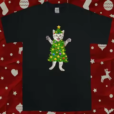 Tabby Cat Funny Christmas Tree Christmas Unisex T-Shirt