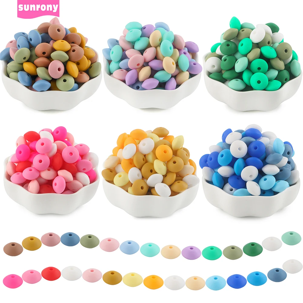 Sunrony 100pcs/lot Silicone Lentil Beads 12mm Charms Abacus Bead DIY Bracelet Necklace Pacifier Chain Jewelry Accessories