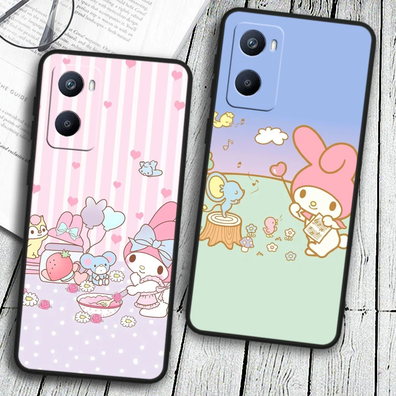 Melody Pink Cartoon Tpu Silicone para OPPO A98 A96 A94 A74 A72 A57S A55 A53S A15S A16K A5 Black Cover