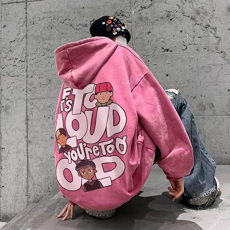 

Pink Graphic Hoodie for All Genders Oversize Niche High Street Fashionable Ins Outerwear