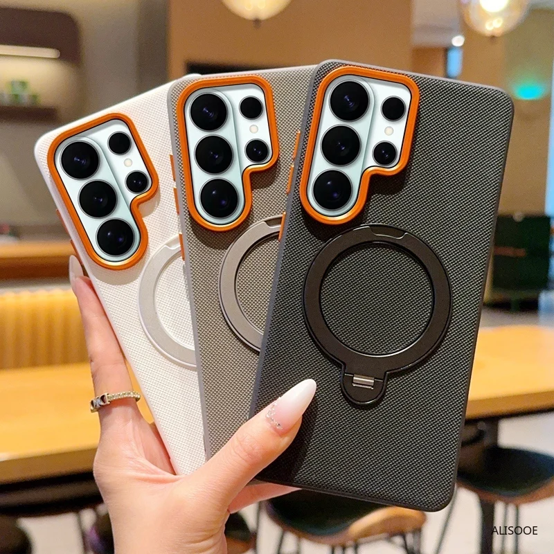Case For Samsung Galaxy S26 Ultra S26 Edge S25 S24 Plus Magnetic Holder Metal Lens 360° Rotating Ring Stand Protection Case Capa