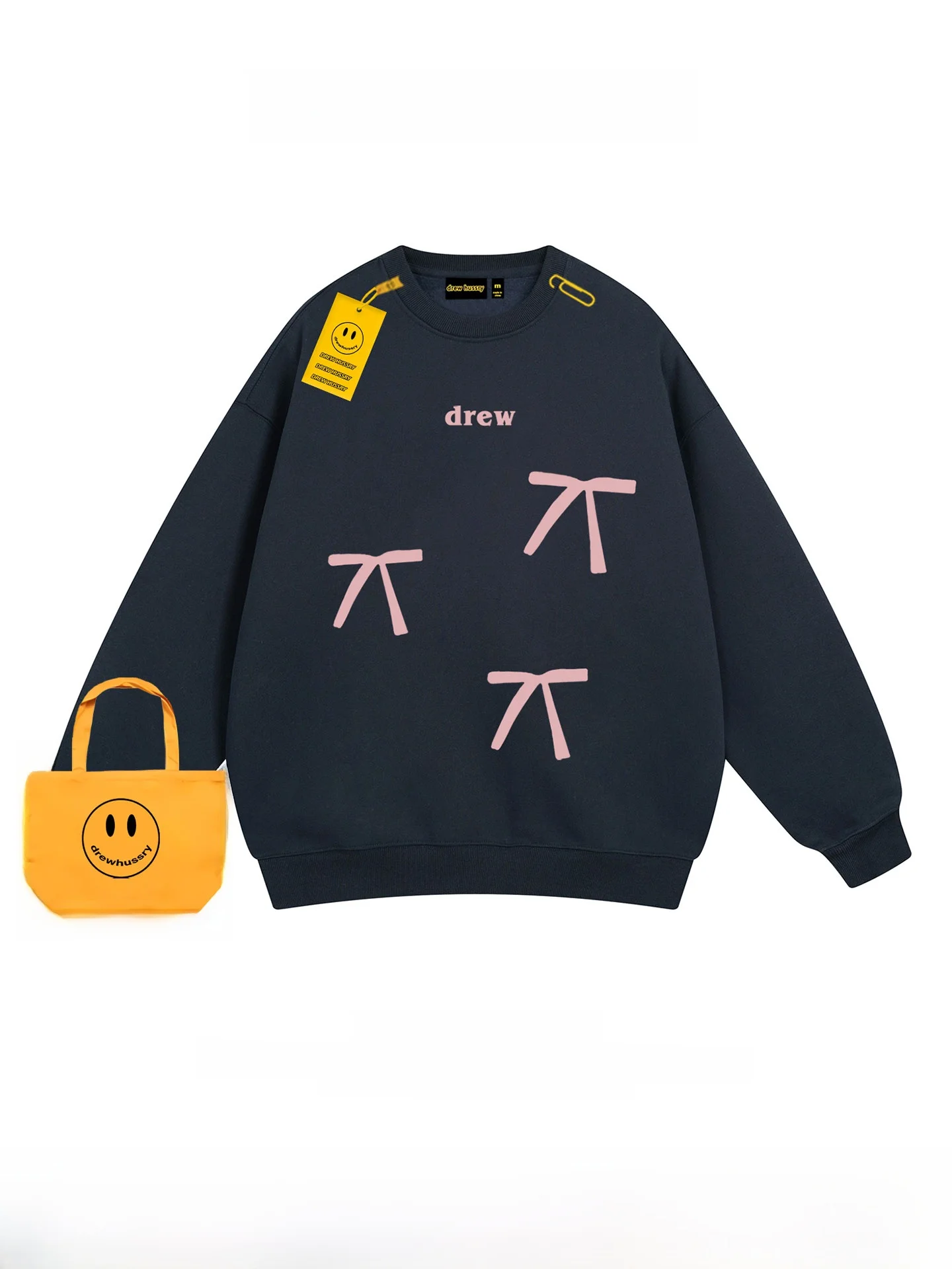 Américain Sle décontracté coupe ample rond Ne sweat hommes noeud imprimé automne haut d'hiver Streetwear Harajuku Sle