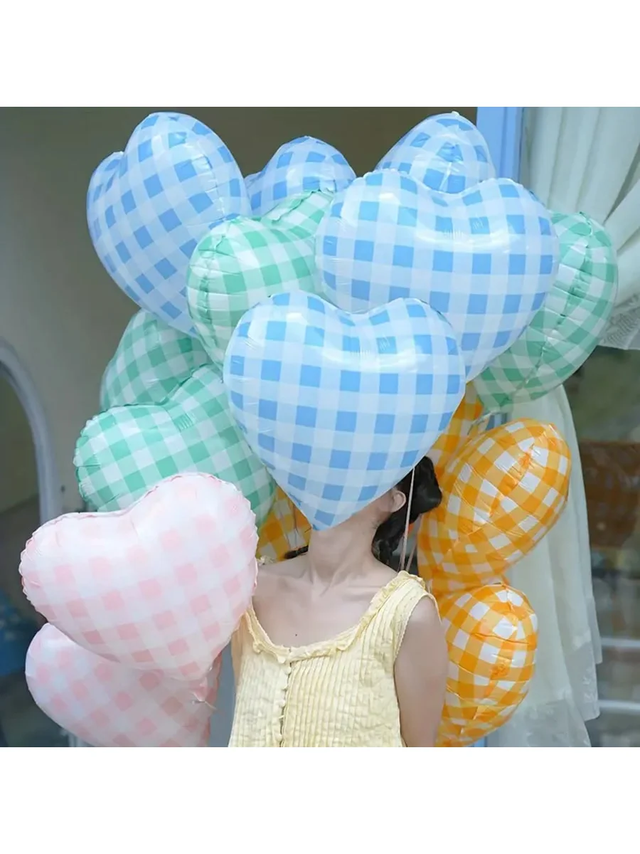 4/8/10 Stück, 45,7 cm große gelbe/rosa/blaue/rote/grüne Macaron-karierte herzförmige Luftballons für Geburtstagsfeiern, Valentinstag