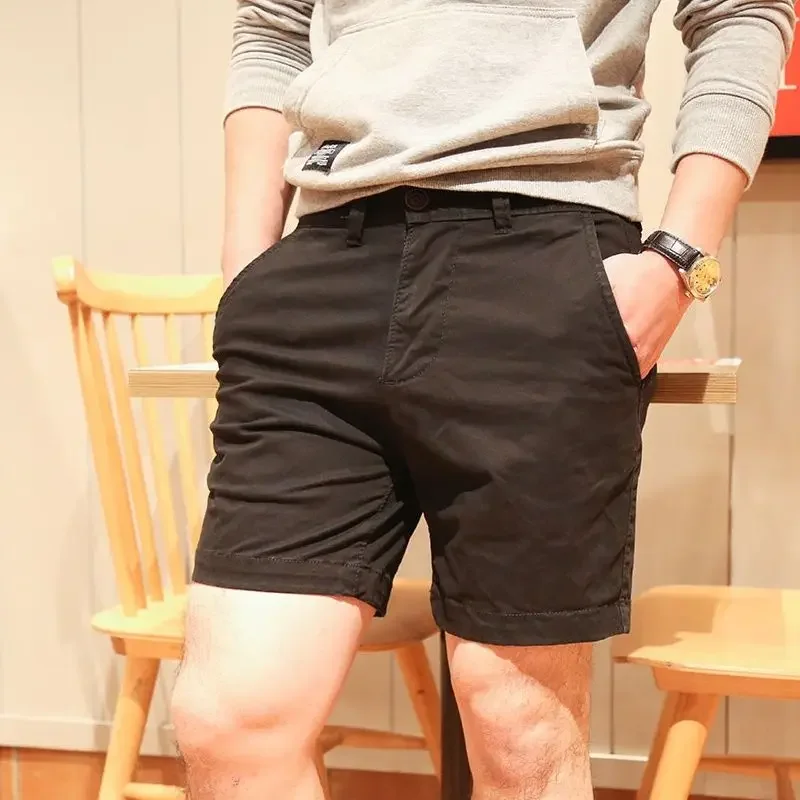 Bermuda Short Pants for Men Solid with Zipper Mens Cargo Shorts Button Big and Tall Cotton New in 2024 Fashion Streetwear Jorts