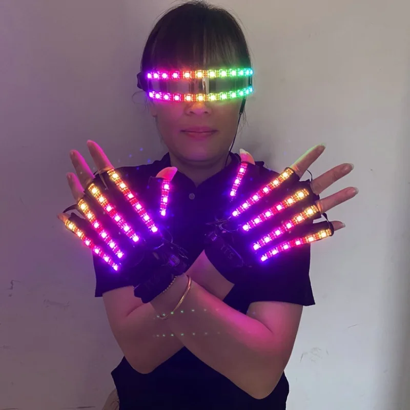 Adult Luminous Glow in the Dark Glasses and Light Gloves Nightclub DJ Dance Wear Party Festival Accessories Bar Atmosphere Props