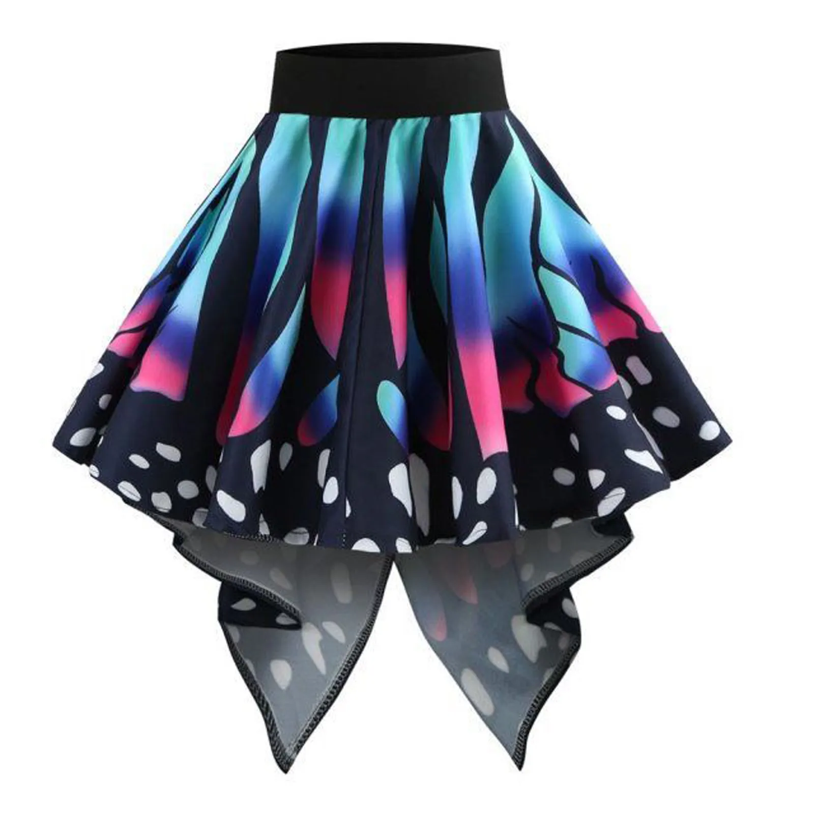 

Fashion Butterfly Print Irregular Hem Half Body Skirt Cosplay Costume Womens New Mardi Gras Party High Waisted Female Half Skirt