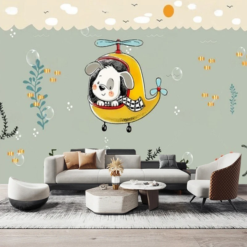 Modern Minimalist Colorful Hand-Drawn Children's Plant Underwater Animal Cartoon Airplane Children's Room Wall Sticker Mural