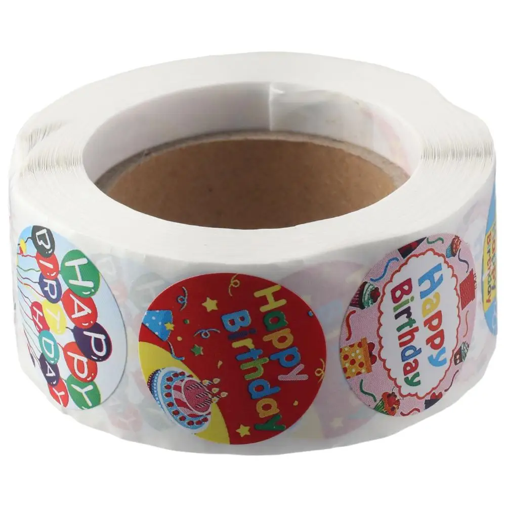 Sealing 500 PCS Happy Birthday Stickers Pattern Round Self-Adhesive 1in Sticker Roll Birthday