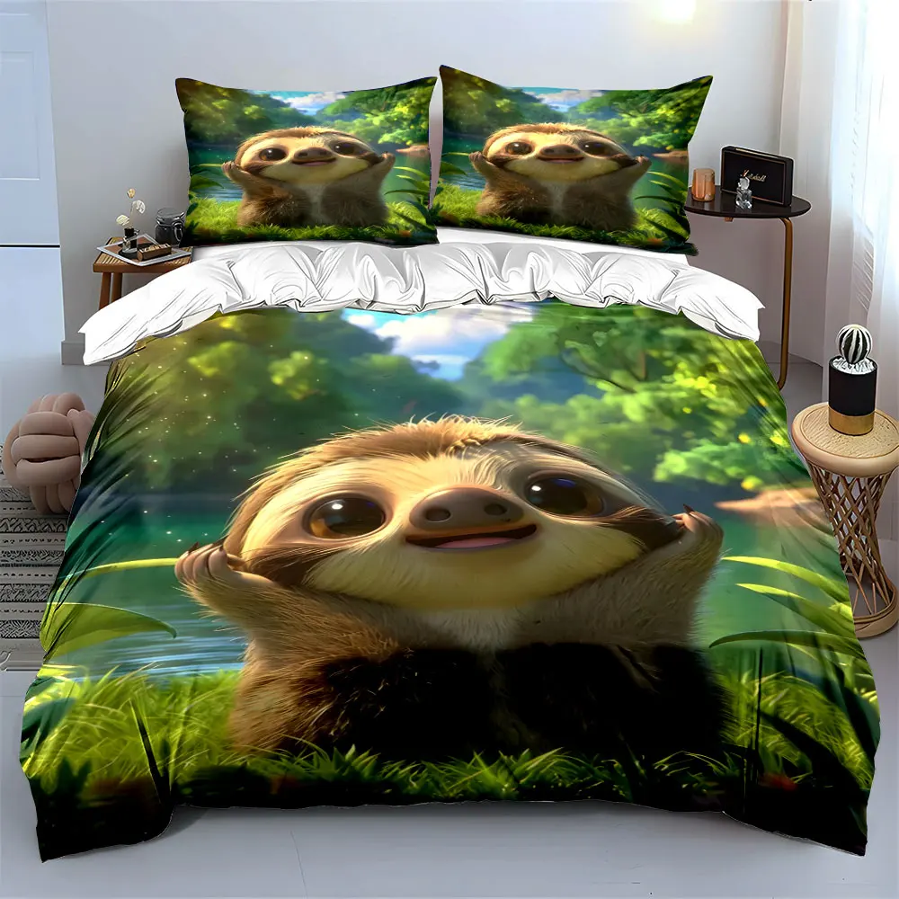 Furry animal holding fruit in sunlight Printed Duvet Cover Set 1 Duvet Cover+2 Pillowcase Multi Size Bedroom Bedding Decor