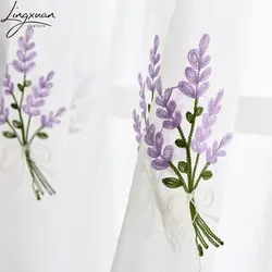Modern Embroidered Lavender Tulle Window Curtains For Living Room Floral Sheer Voile Curtain For Bedroom Kitchen Blinds Drapes