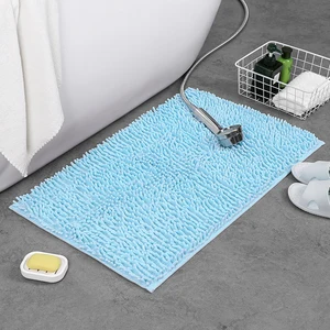 1pc 40*60cm soft blue and absorbent Chenille-antider therapy and quick drying shower rug 8 Main Sales Blue Carpet - №2