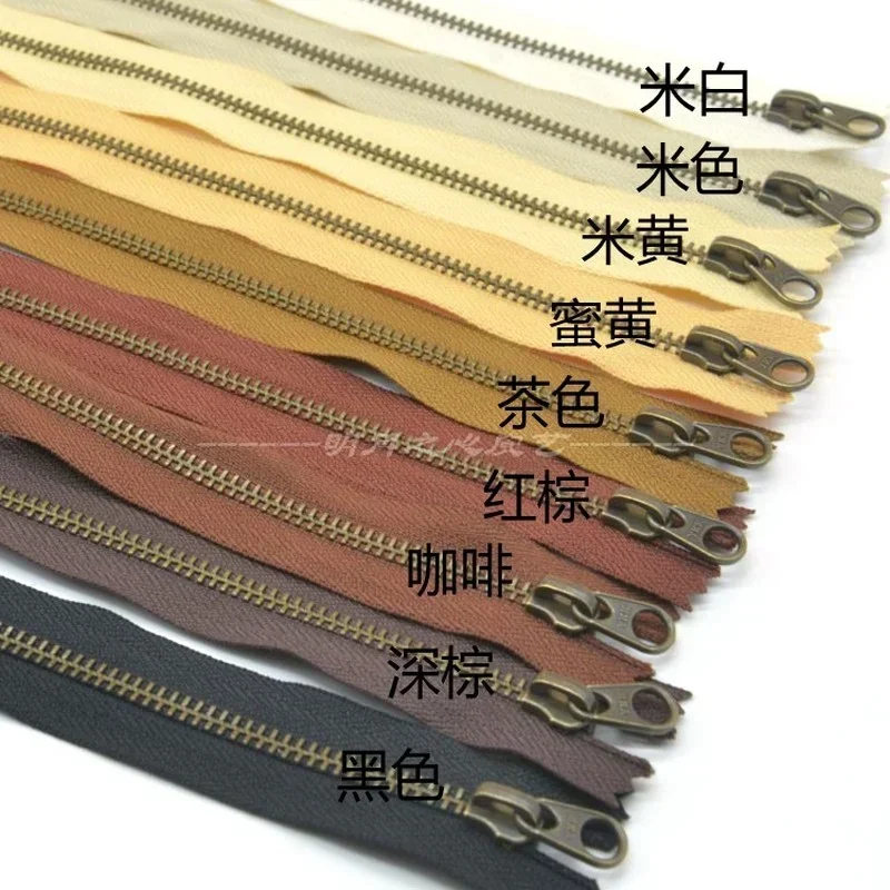 20pcs/Lot Vintage Ykk Metal Zipper 5# 20cm 30cm 35cm 45CM 50cm Close End Bronze Makeup Leather Handbag Boots Sewing Accessory