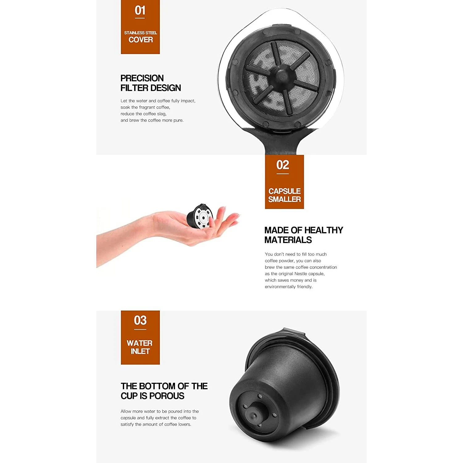 5 uds filtros de café para Nespresso acero inoxidable Mech cápsula de café recargable cápsula gotero cesta taza Cafeteira