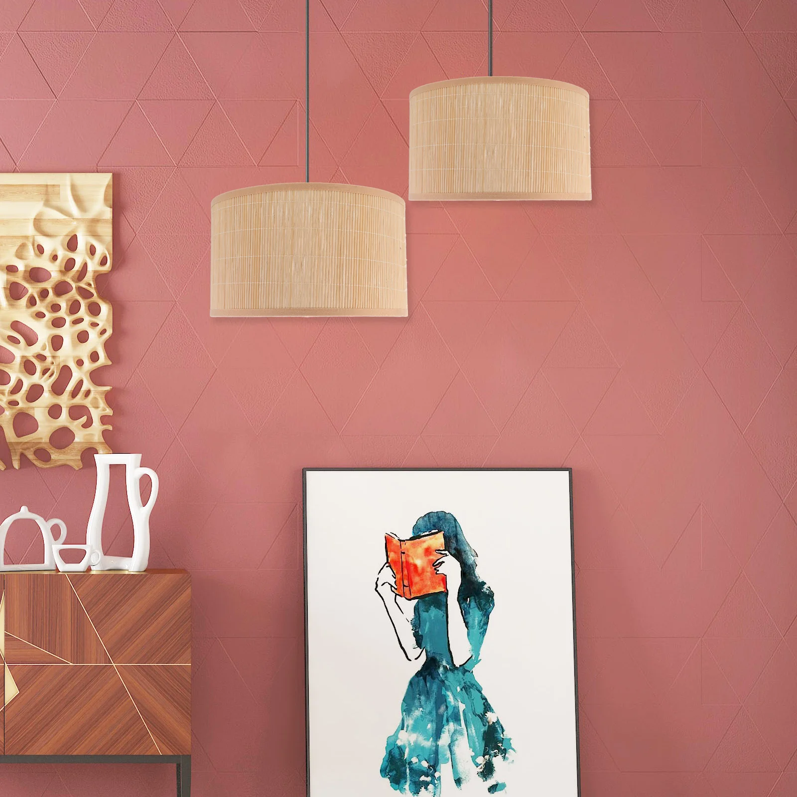 

Bamboo Woven Pendant Light Shade Hanging Ceiling Lamp Cover for Living Room Hotel Restaurant