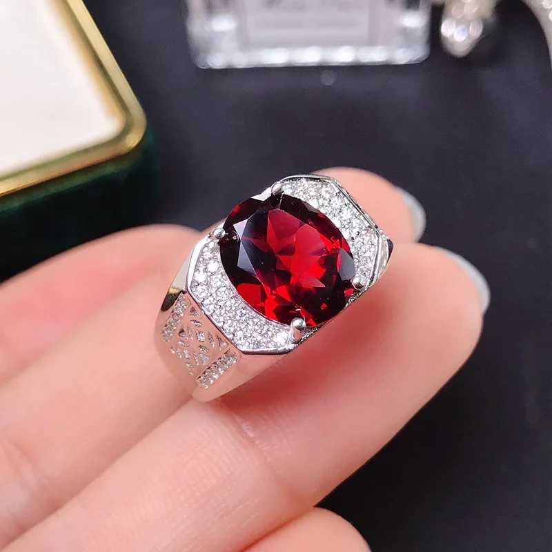 SACE GEMS Resizable 9*11MM Natual Garnet Luxury Ring for Man 925 Sterling Silver Wedding Engagement Fine Jewelry Gift Wholesale