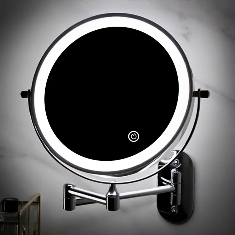 Bathroom Makeup Mirror LED Wall Mounted Folding Mirrors with Light Hotel Bathroom Retractable Double-sided Vanity Mirror 욕실 거울