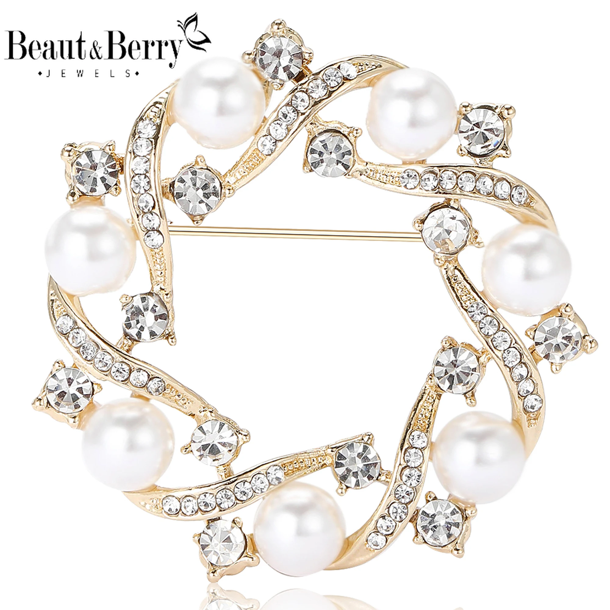 

Beaut&Berry Luxury Elegant Pearl Wreath Brooches for Women Unisex Plant Pins Casual Party Accessories New Year Gifts Friends