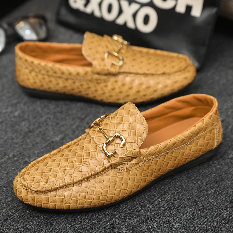

Men's Brown Leather Loafers Fashionable Casual Driving Shoes Comfortable Slip on Boat Shoes Office and Outdoor Activity Shoes