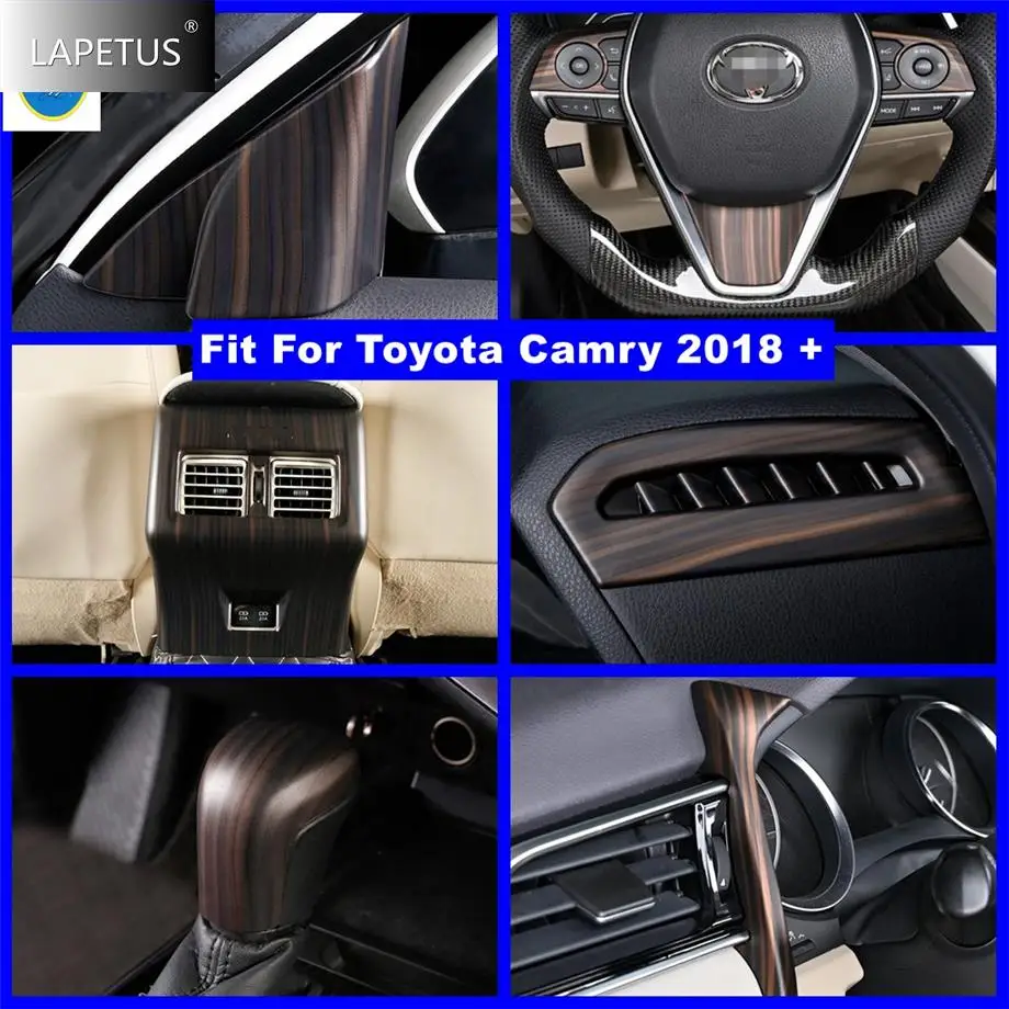 

Wood Grain Car Armrest Box / Air AC / Gear Knob / Central Control Decor Panel Accessorie Cover Trim For Toyota Camry 2018 - 2023