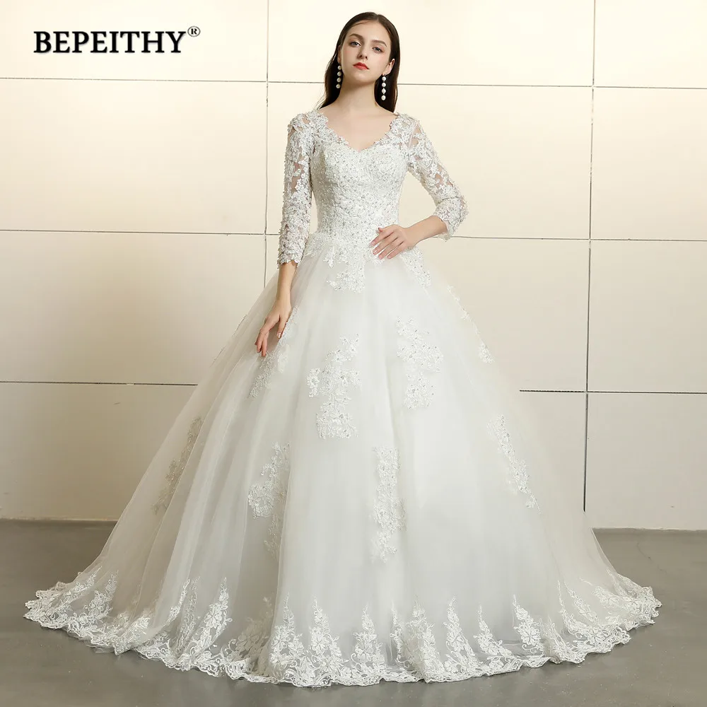 

BEPEITHY/винтажное кружевное свадебное платье с длинными рукавами; Vestido De Novia; Кружевное свадебное платье с v-образным вырезом; Свадебные платья с открытой спиной