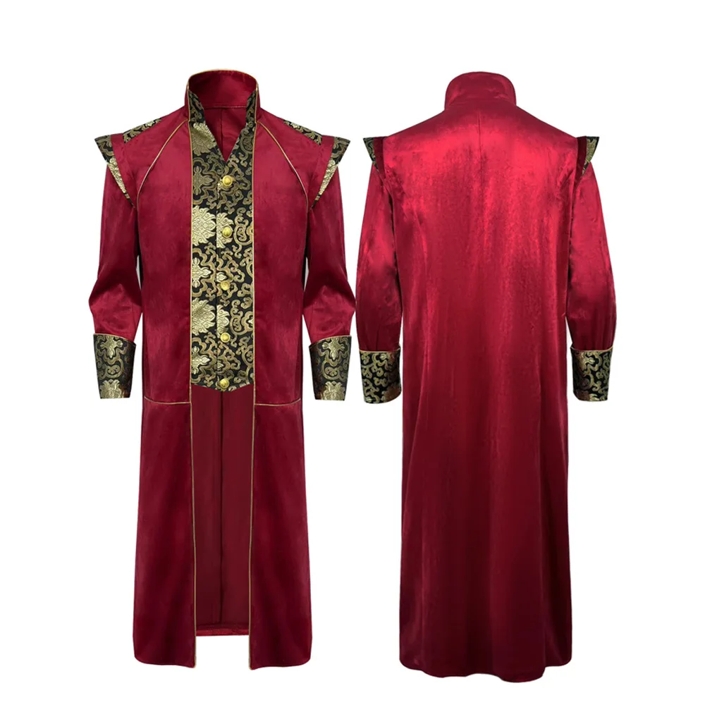 الكبار الرجال القرون الوسطى تأثيري السترات السوداء الشيطان الأزياء القوطية Steampunk يرتدى زي الأسود الديباج الدمشقي الزفاف هالوين