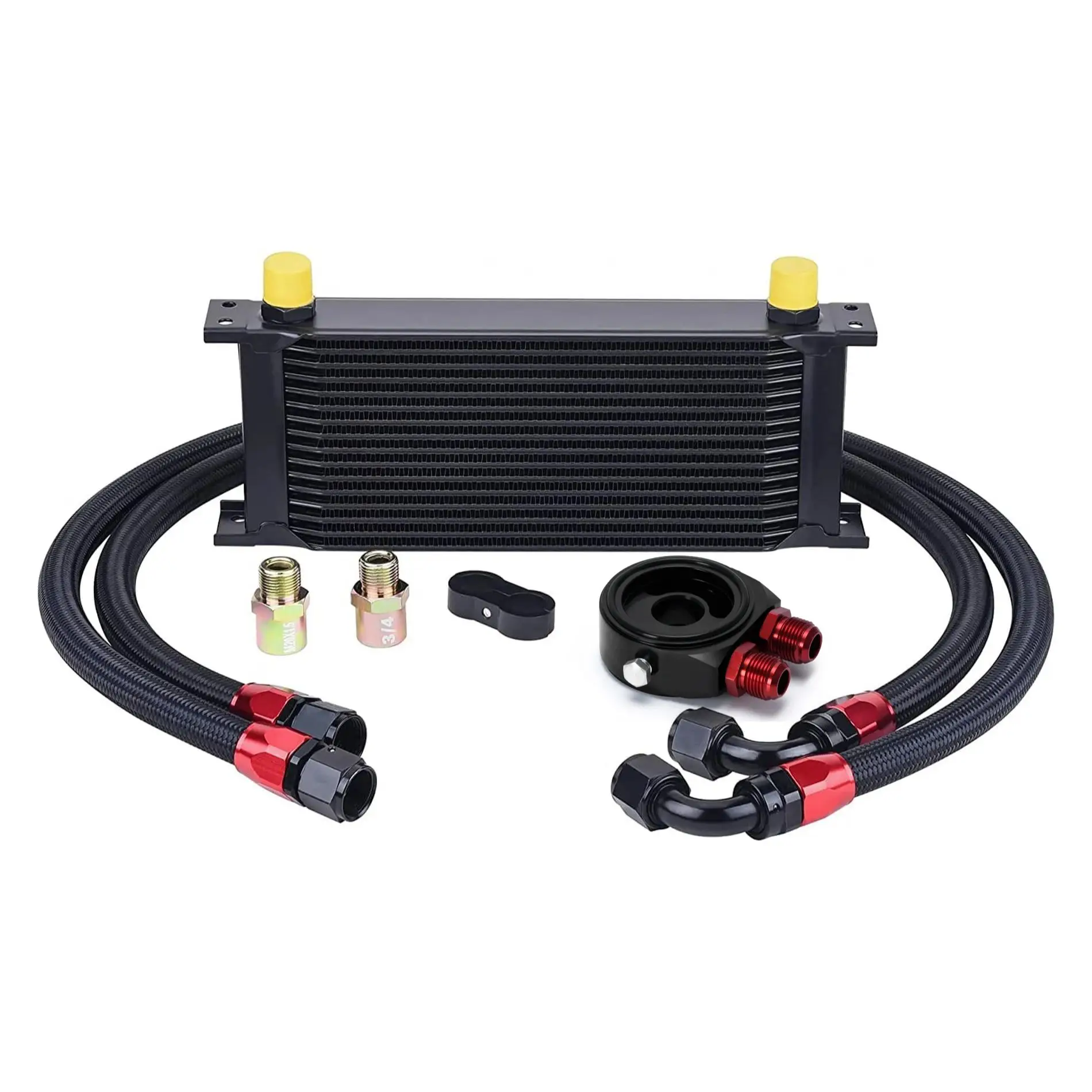 

AN10 Универсальный 16-рядный комплект масляного радиатора, сэндвич-адаптер масляного фильтра, шланг AN10 с нейлоновой оплеткой из нержавеющей стали, сепаратор линии
