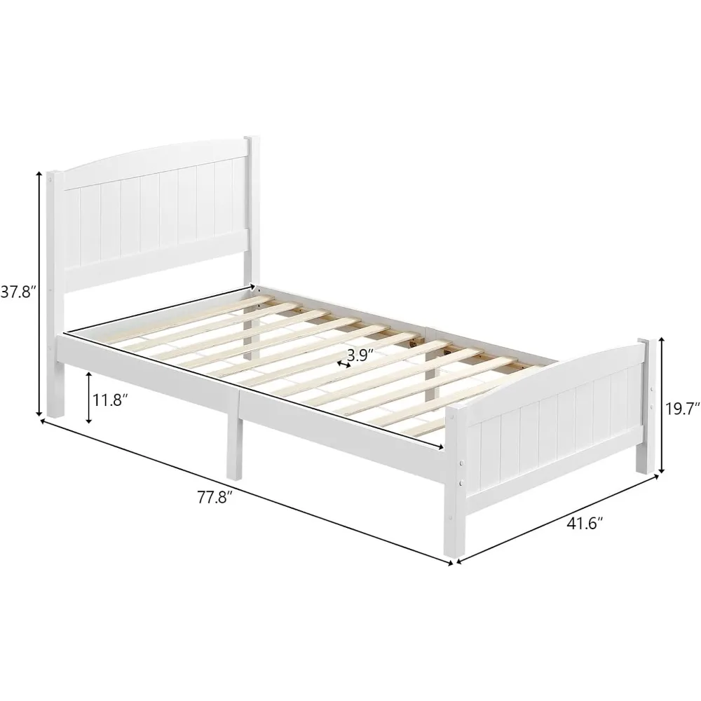 Houten Bedframe Twin Bed Frame Met Hoofdeinde Slaapkamer Platform Bed Met Treeplank, 12 Houten Lamellen Ondersteuning