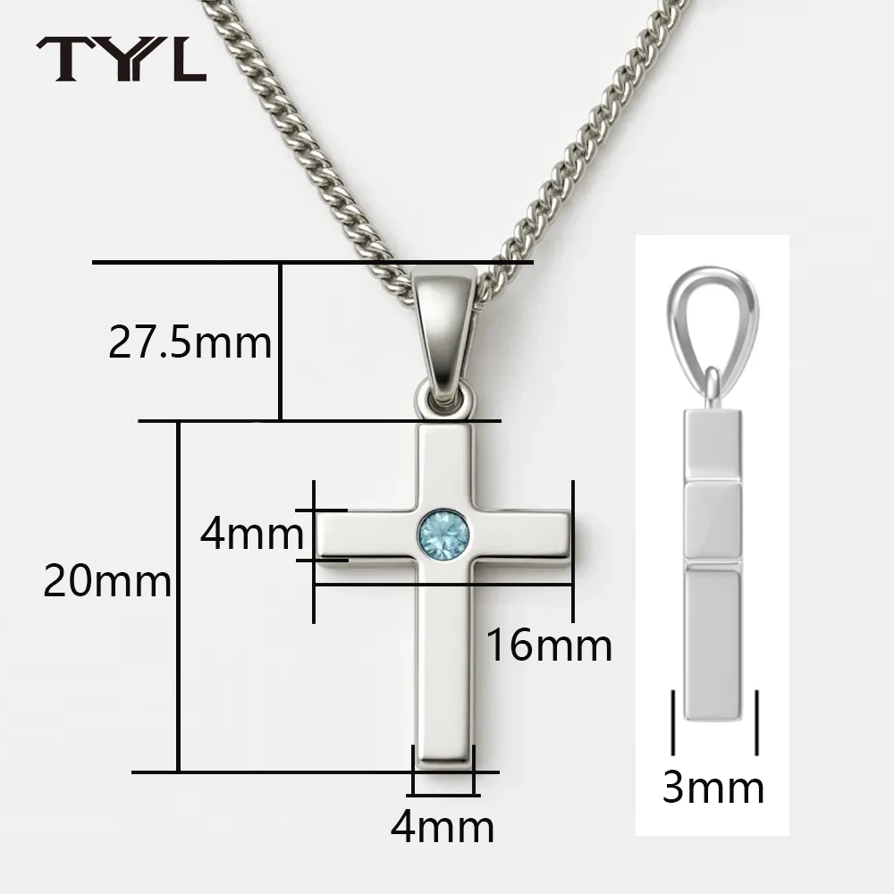 

TYYL 3mm Aquamarine 18k White Gold Cross Pendant Necklace with18k White Gold Chain Custom Jewelry