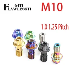 FLAWLESSTI M10x1.0 1.25 Pitch Gr5 Titanium Banjo Bolt Brake Caliper Bolt For Brembo Yamaha Xmax 300 Nmax V1 V2 Vespa Sprint 150