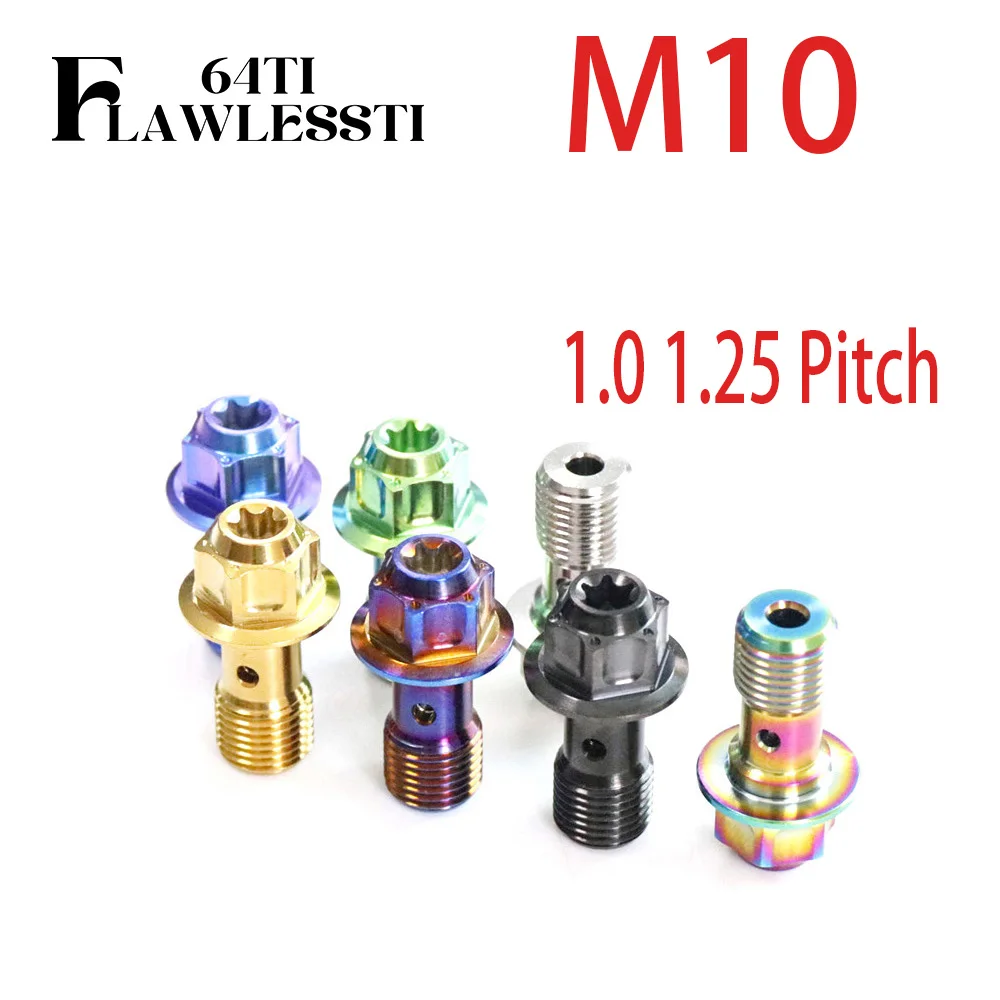FLAWLESSTI M10x1.0 1.25 Pitch Gr5 Titanium Banjo Bolt Brake Caliper Bolt For Brembo Yamaha Xmax 300 Nmax V1 V2 Vespa Sprint 150
