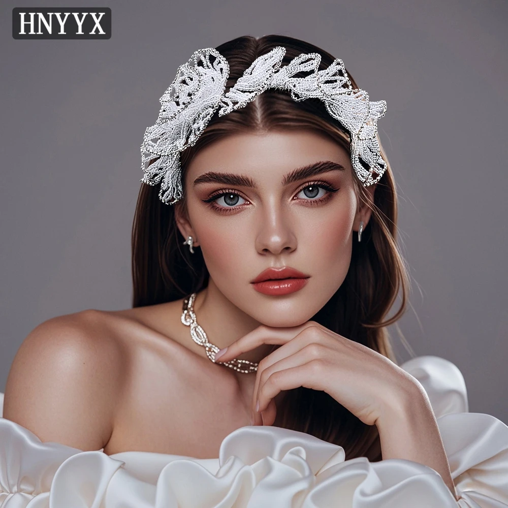 HNYYX Vintage Crystal Hair Accessories Elegant Party Headbands for Women Fashion Headwear White Beaded Flower Hair Jewelry A97