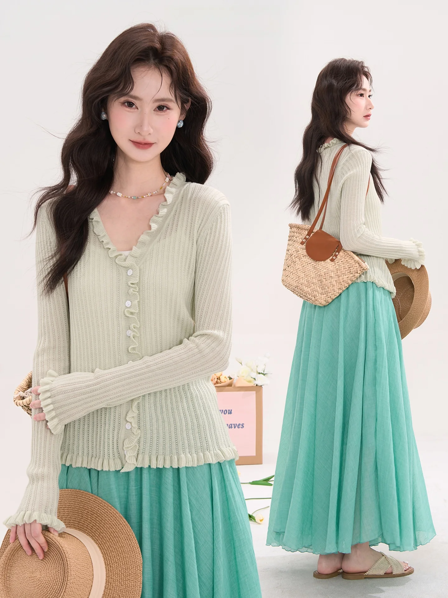 

Heme Spring Weight Loss Gentle Sle Long Sve V-Ne Knitted Open Cardigan Women's Soft Stberry Field Window Knitwear