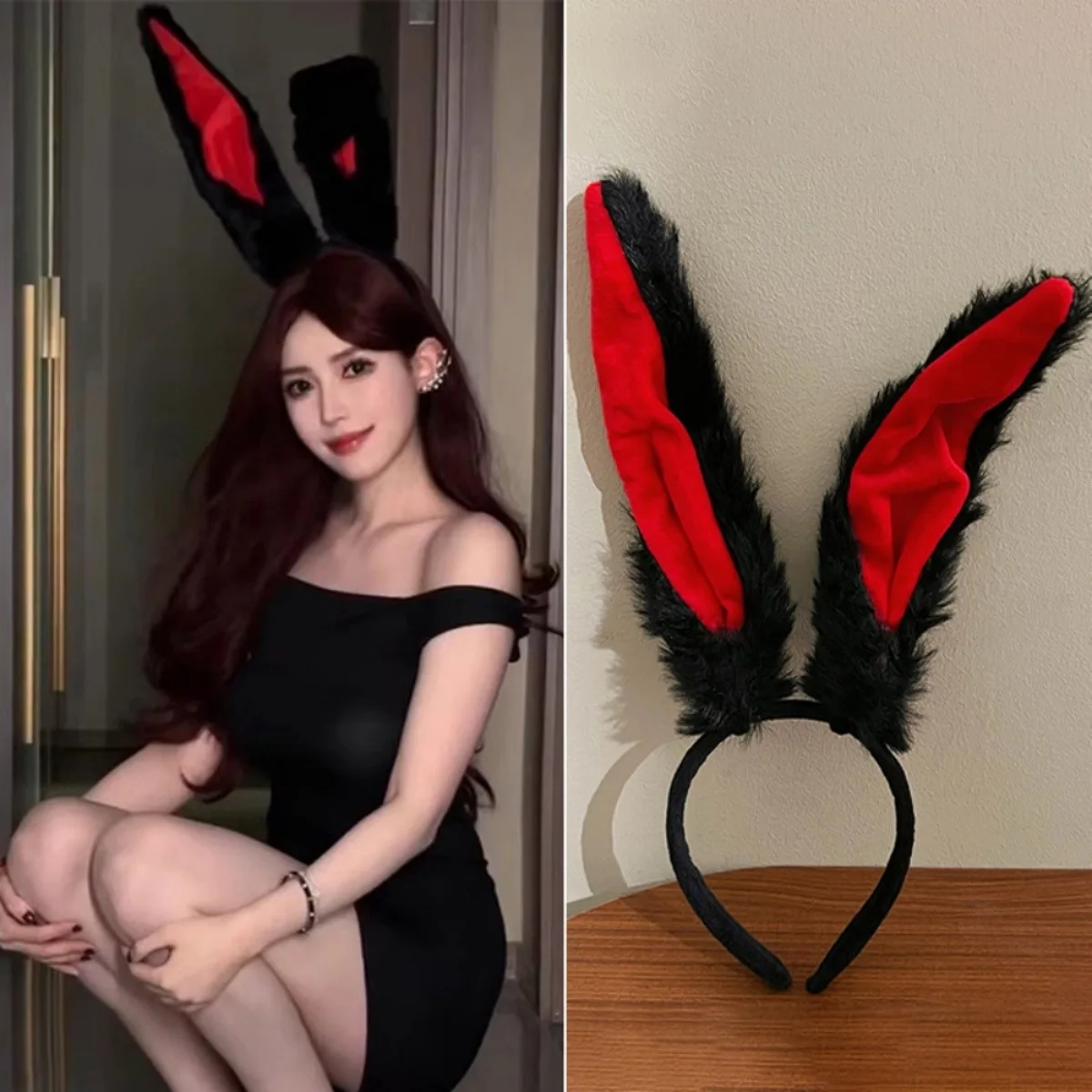 Übergroßes Stirnband mit Hasenohren, Plüschtierohren, Haarschmuck, Kaninchenmädchen-Stirnband, niedliche Kopfbedeckung – Detail 14