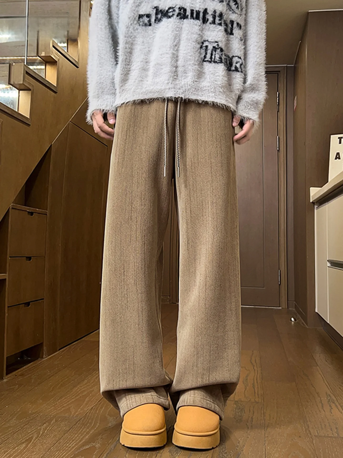 

Hetinghome Fce Lined Casual Pants Loose ex Winter Trendy Brand Couple's Loose Long Pants Men's Regular Fit Straight Leg