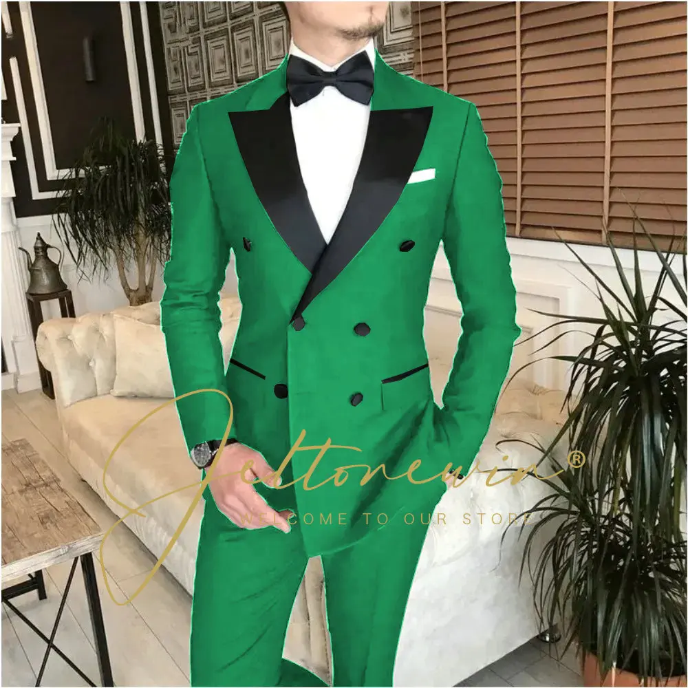 Navy Blue Double Breasted Men's Suit Tailored 2-Piece Clothing Fashion Men's Wedding Groom Suits Best Man Dinner Party Tuxedo