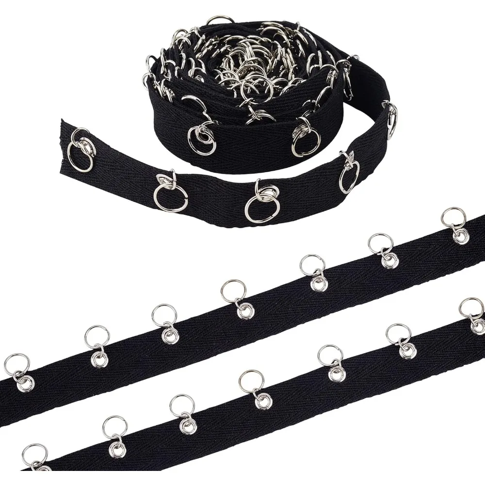 

3 Yards Eyelet Tape Trim Black Craft Grommet Eyelet Trim 3cm Wide Cotton Ribbon Clothing Sewing Trim with Jump Rings