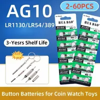 New2-60PCS AG10 1.55V LR1130 Button Batteries 389A 198 LR54 189 LR54 Cell Coin Alkaline Battery SR54 389 189 for Watch Computers
