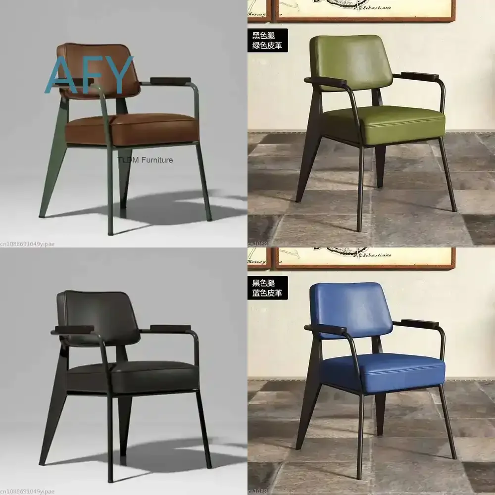 Living Popular Chair for Home Restaurant Hotel Cafe Office Dining Room Wrought Iron Retro Nordic Vanity Chair with Armrest