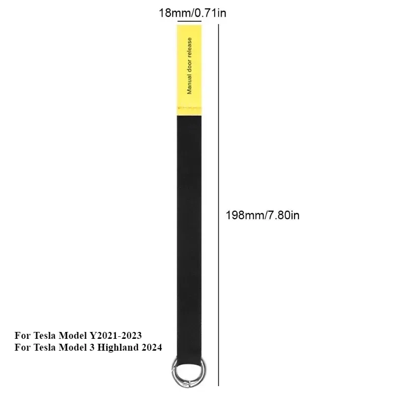 Corde de sécurité d'urgence pour porte arrière de voiture, 2 pièces, pour Tesla modèle Y modèle 3 Highland 2024, interrupteur mécanique, poignée d'urgence