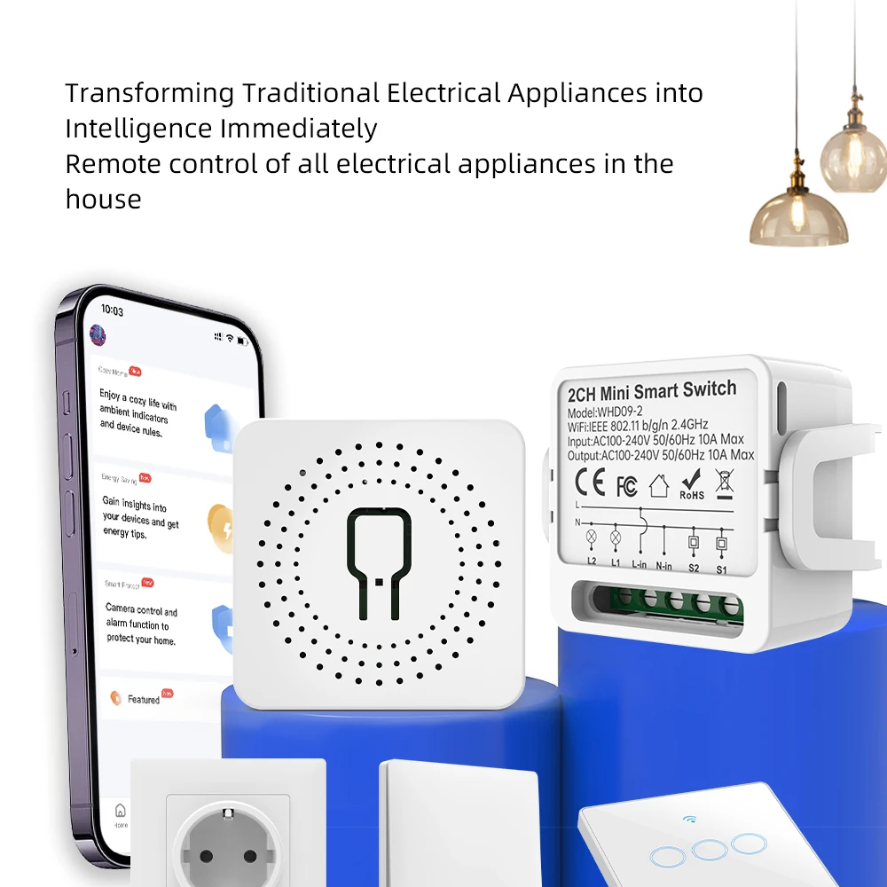 2 Way Tuya Smart Switch 2Gang Smart Light Breaker Compatible with Smart Life Alexa Google Home Voice Control