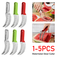 1-5pc Stainless Watermelon Slicer Cutter Non-Slip Handle Melon Fruit Slicer Digger Tool Kitchen Gadgets for Pineapple Cantaloupe