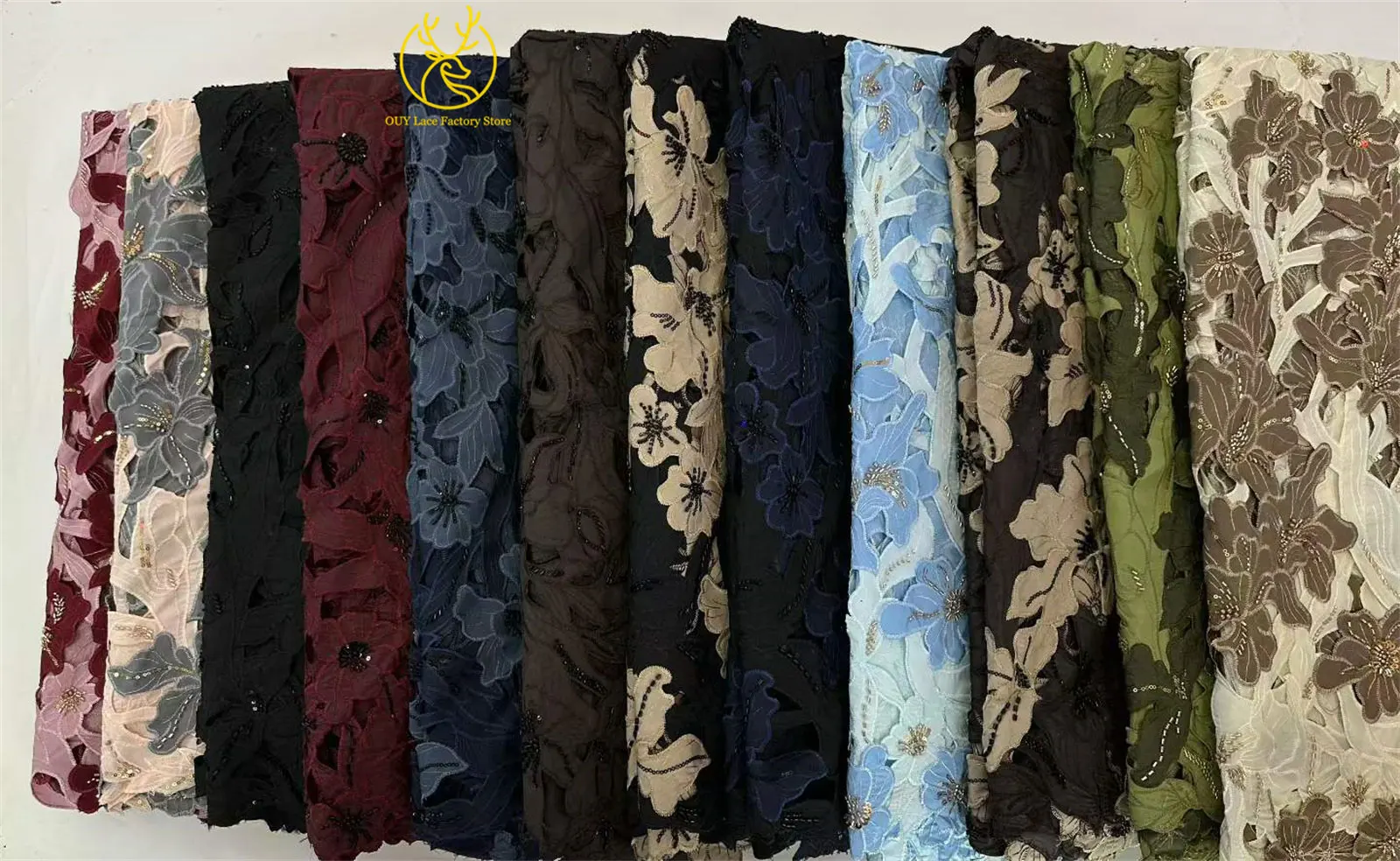 Modischer Afrikanischer Schwer Perlenverzierter Spitzenstoff 2026 Bestseller Französische Pailletten Chiffon-Spitze für Damen-Partykleider Nähmaterial – Detail 3