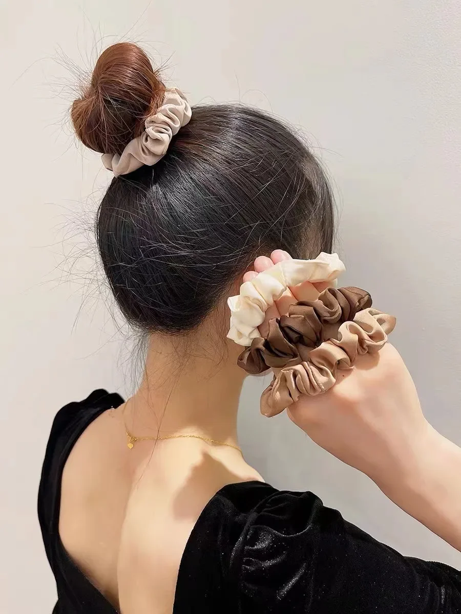 Cabelo elegante Scrunchies para mulheres, simulação minimalista, laços de seda, monocromático,