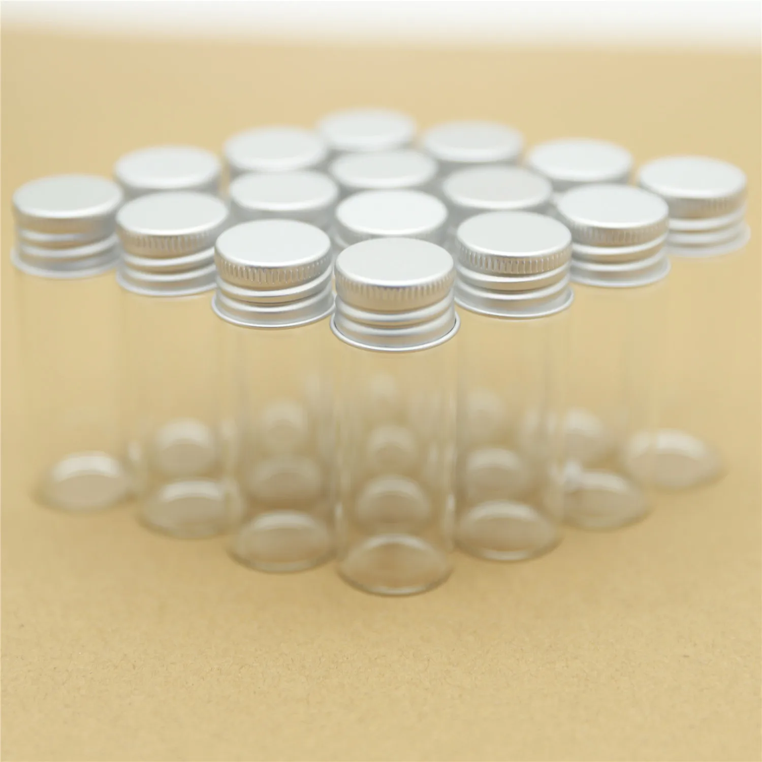 50 pcs/lot 5ml/8ml/10ml/15ml/20ml/25ml Small Glass Bottle Glass Jars Silver Screw Cap Test Tube DIY Bottles Container Tiny Vials